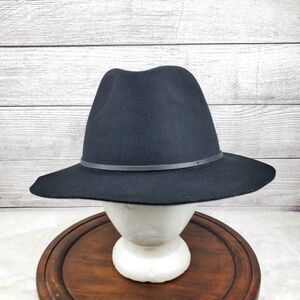Brixton 100% Wool Black Fedora Hat Black Leather Band Size Medium 7 1/4